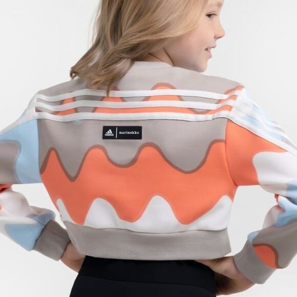 Marimekko x Adidas Allover Print Cotton Sweatshirt in Light Blue Brown Combo S - Picture 12 of 12